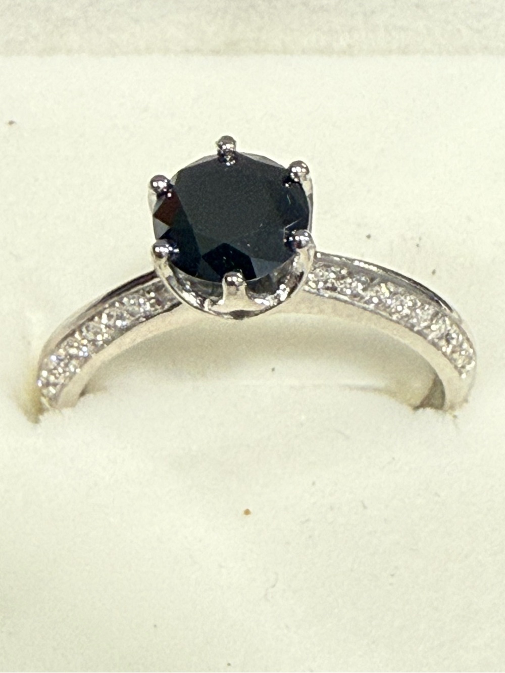 Sterling Silver 1 ct. Black Diamond (Lab) Solitaire Ring with Pavé Band Size 6-8